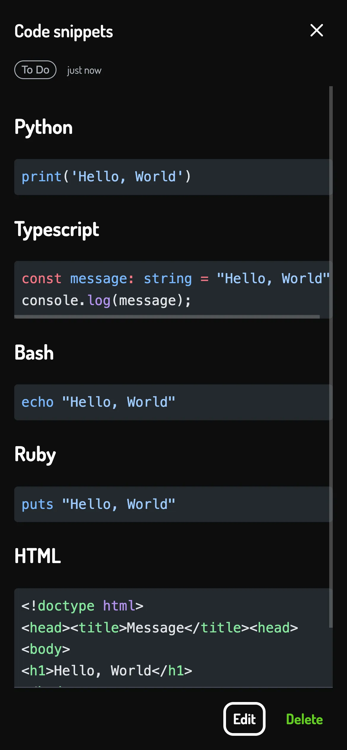 Dark theme highlighting