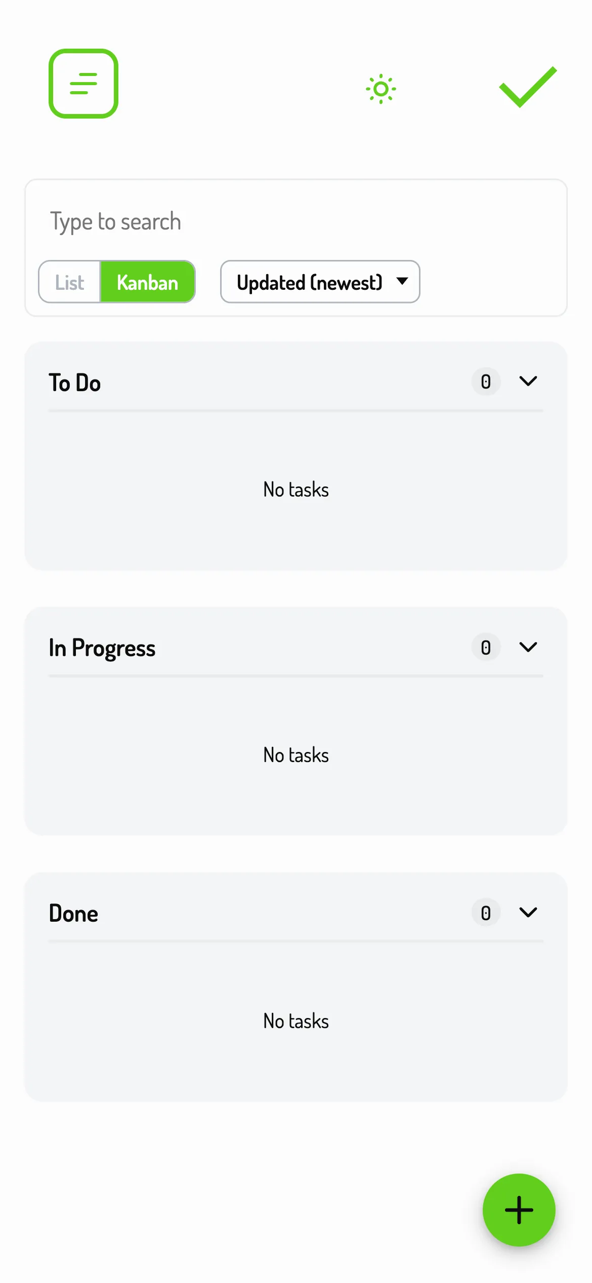 Todone mobile kanban view